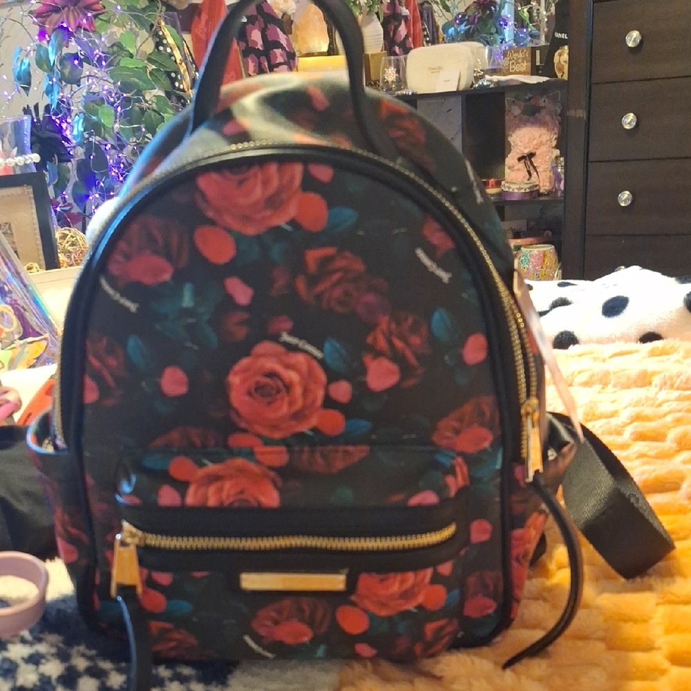 Juicy Couture Black and Red Backpack with Floral Design